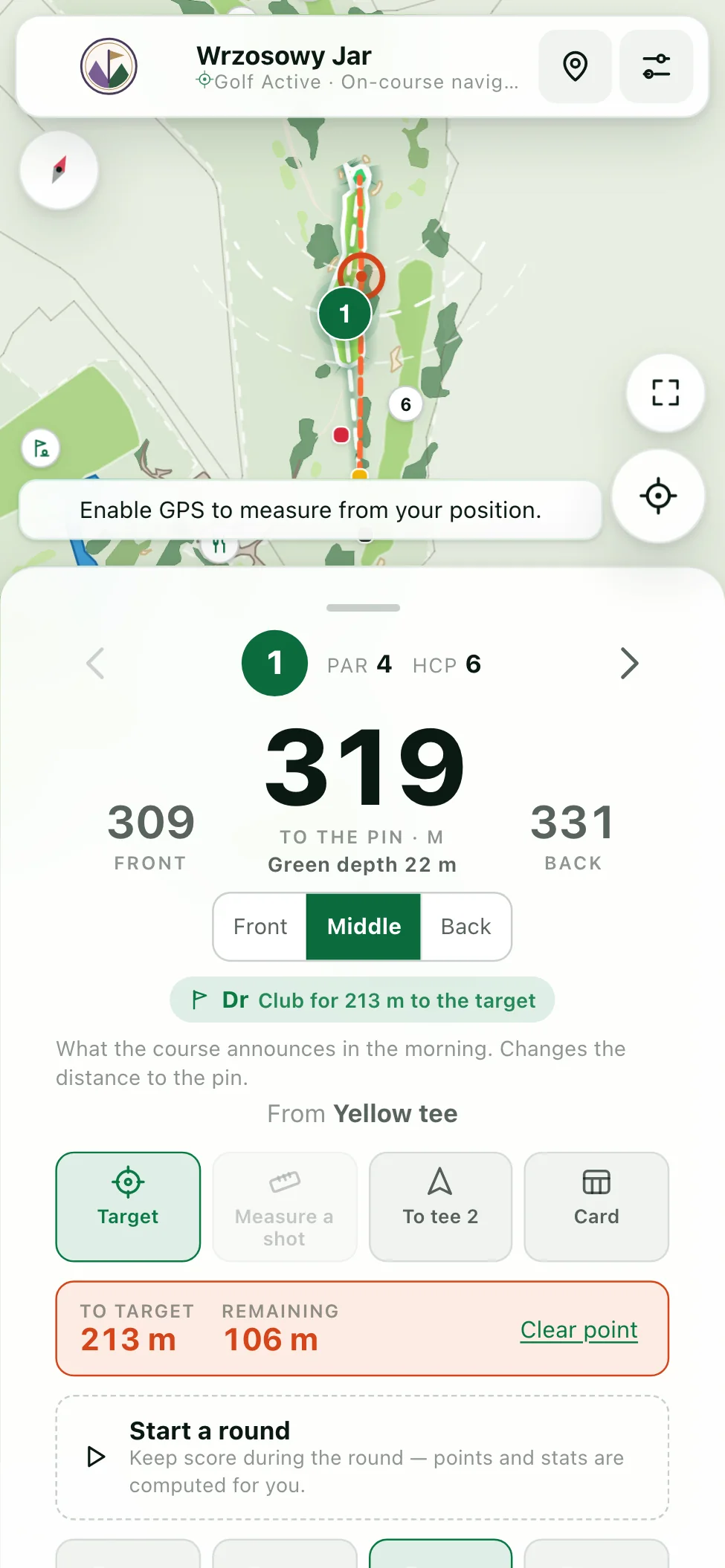 Shot planning screen with an aim point