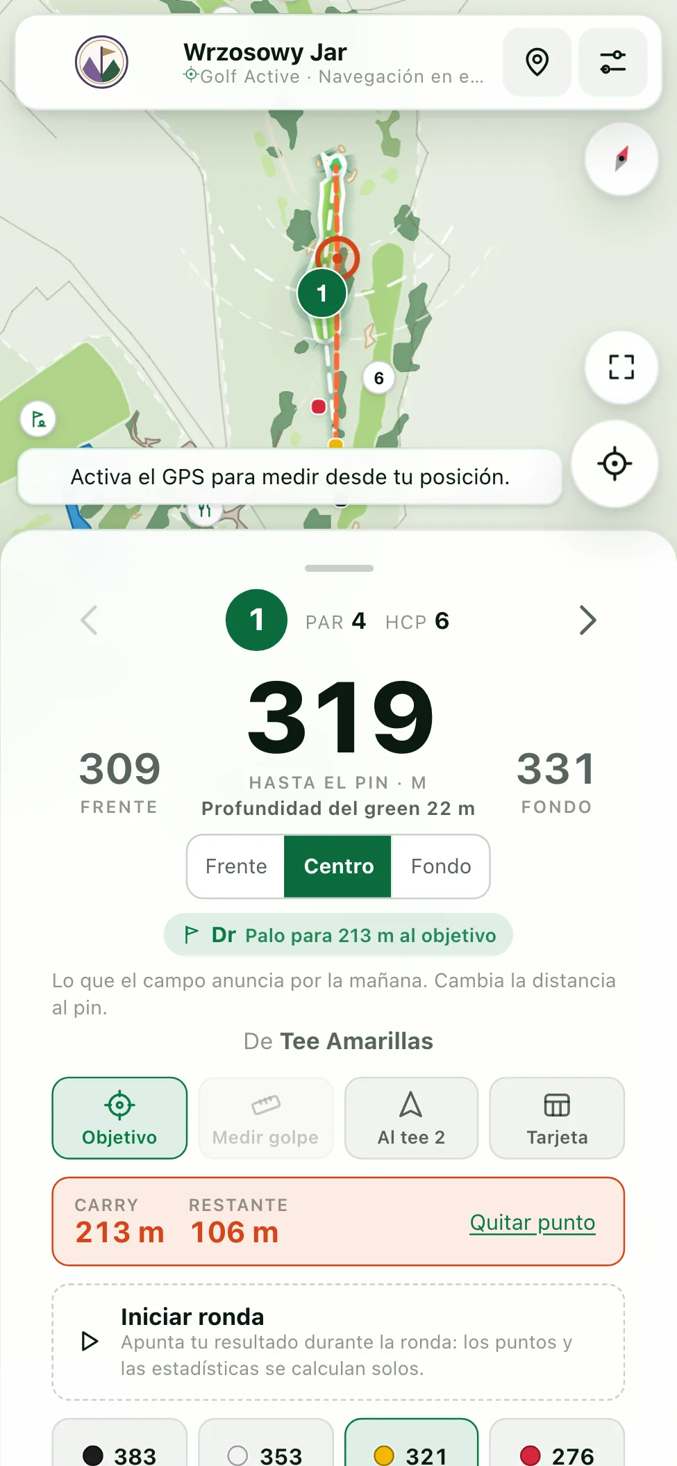 Pantalla de planificación del golpe con el punto de mira